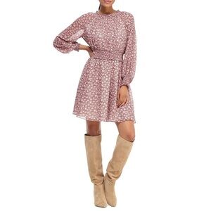 Gal Meets Glam Wimberly Floral Long Sleeve Fit & Flare Dress Mauve/Pink 4